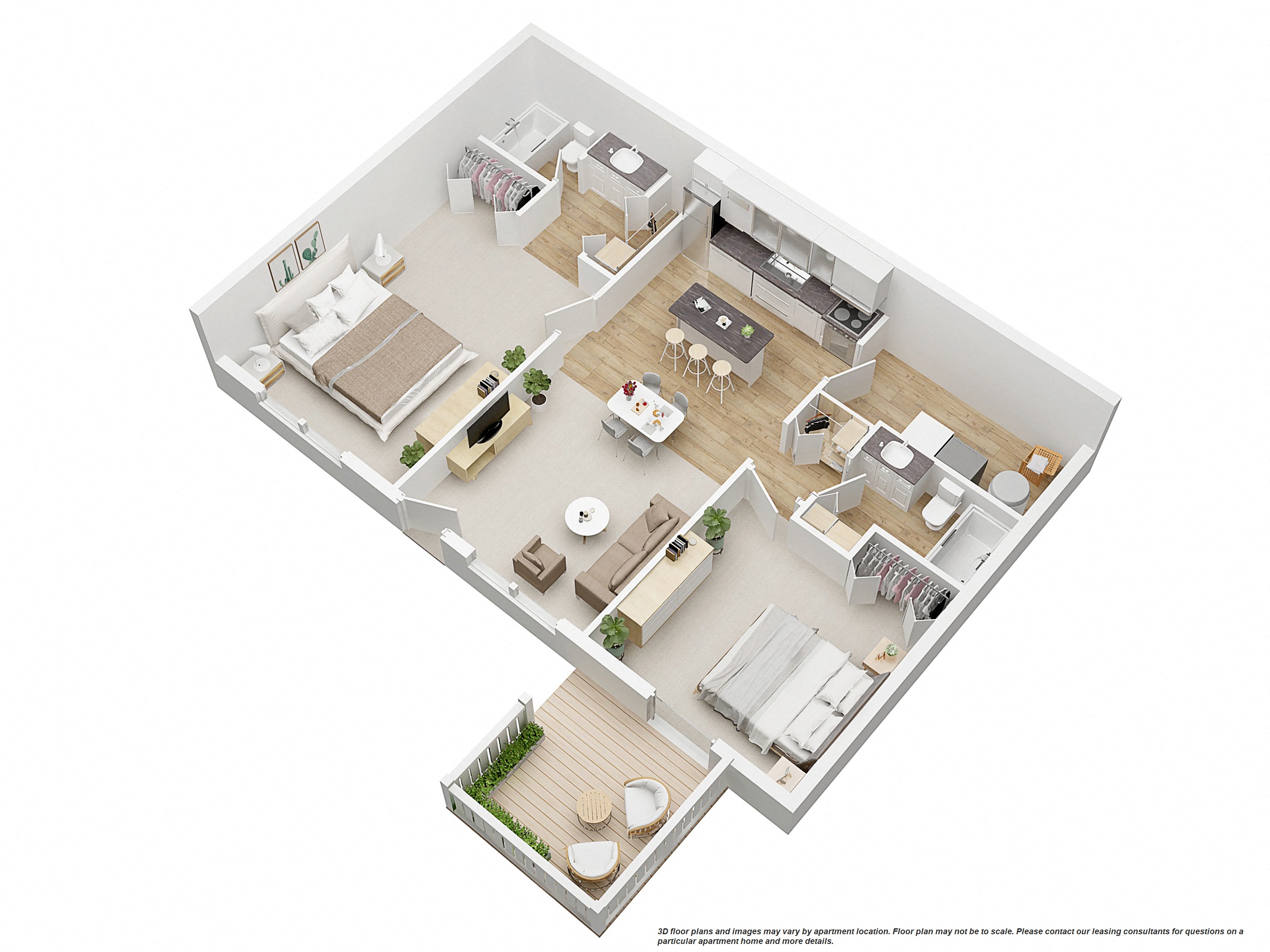 Floor plan for 2 beds, 2 baths, 800 sqft